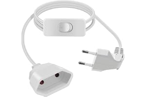 HuaLiSiJi Euro förlängningskabel med strömbrytare 2,5 A 250 V förlängningskabel för hushållsapparater bordslampor, laddningsuttag, TV, datorer etc (vit, 1 m)