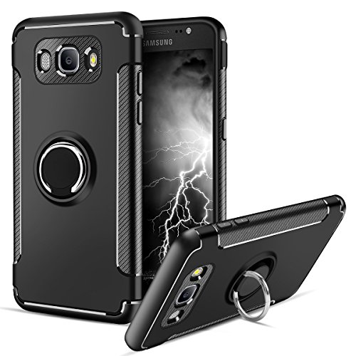 HÃ¼lle fÃ¼r Samsung Galaxy J7 2016 (5,5 Zoll) 360 Grad Drehbar Ringhalter mit Magnetischer Handyhalter Auto HandyhÃ¼lle (Schwarz)