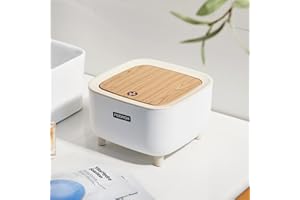 TUZSOCR Mini poubelle de bureau,petite poubelle de table avec couvercle à bouton,Poubelle de table avec couvercle aspect bois,pour Bureau,Salle Bain Cuisine et Chambre,Stockage pour Nourriture (Style 2)