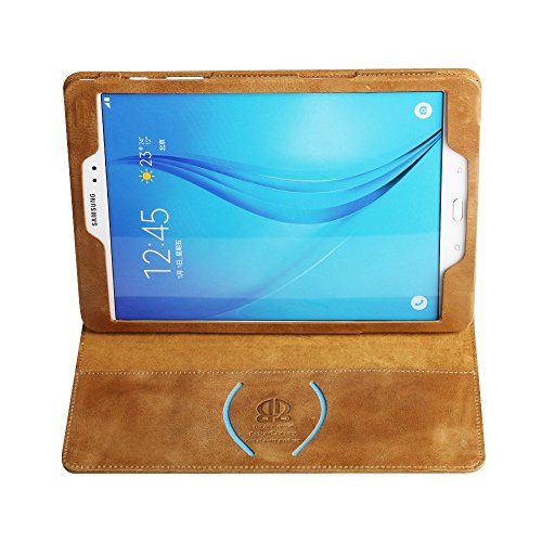 Samsung Galaxy Tab A 9.7 Hülle, Boriyuan Echt Leder Case Schutztasche aus echtem Leder mit Standfunktion, Auto Sleep Wake up und Fach für Kreditkarten, mit Displayschutzfolie + Stylus für das Samsung Galaxy tab a 9,7 Zoll – (Braun) - 9
