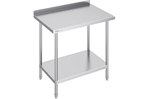 VEVOR Table de Travail en Acier Inoxydable 61x91,4x91,4 cm, Table de Préparation des Aliments Durable, Hauteur Réglable, Meuble de Rangement des Aliments, pour Cuisine Restaurant Bar Hôtel Maison