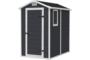 Keter Manor 4x6S Gartenhaus wetterfest 3.8m³, Kunststoff, Outdoor, Außenmaße: BxTxH:130x192x198cm, Innenmaße: BxTxH:111x177x190cm, auch für kleine Gärten geeignet, dunkelgrau