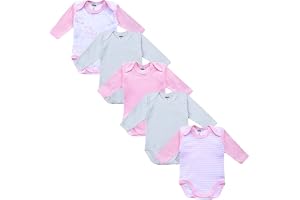 Parent MEA BABY Unisex baby body med långa ärmar i 100% bomull i 5-pack, baby body med tryck