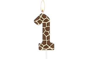 MCISKIN Candele con numero di giraffa, 1 candela di compleanno, candela marrone numero 1 per torta, decorazioni per torte a tema animali della giungla, decorazioni per feste di primo compleanno per ragazze e