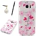 Produktbild HB-Int 3 in 1 Weich Silikon Back Hülle für Samsung Galaxy S7 Edge Rosa Blumen Transparent Schutzhülle Dünn Silikon Etui Full Body Shell Flexible TPU Case Rundum Rahmen Tasche Beschützer Haut Protective Bumper Romantische Slim Thin Backcover Stylus Pen + Staub Stecker