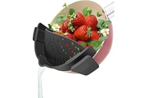 BANSHAN Snap Strainer, 1 Pack Silicone Food Strainers Heat Resistant Clip On Strain Strainer Rice Colander Kitchen Gadgets Drainer Hands- for Pasta, Spaghetti, Ground Beef, Universal Fit All Pots Bowls（Black