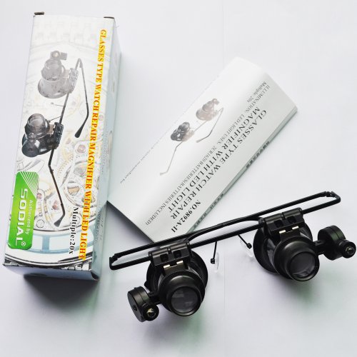 Preisvergleich Produktbild SODIAL(R) Schwarze 20X Reparatur Brille-Lupe mit LED-Licht
