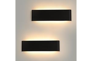 FUPE 2 Piezas Aplique Pared Interior 18W Arriba y Abajo Lámpara 31CM Aluminio Moderno/Decorativo 3000K Blanco Cálido 2160LM Dormitorio Negro