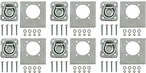 6-pack - Recessed Pan D-ring Trailer Tie Downs (6,000 Lb. Capacity) and Heavy Backer Plates, Including Mounting Hardware (Complete Set: 24 Carriage Bolts, Washers and Nylon Lock Nuts) by Farm Tough Tools