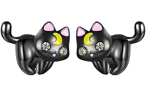 Qings Orecchini per Ragazze in Argento 925 con Smalto Giallo Rosa Orecchini Ipoallergenici con Cubetti Zirconio per Donne Ragazze Adolescenti Amanti Gatti