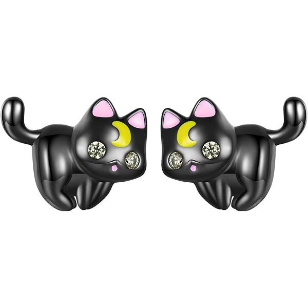 YFN Orecchini A Perno Con Gatto E Pietra Di Luna In Argento 925 - Gioielli Regalo Per Donna, Confezione Regalo