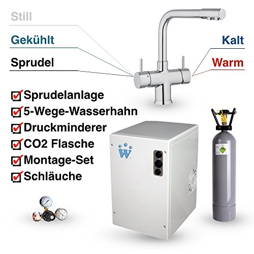 Untertisch-Trinkwassersystem SPRUDELUX ohne Filtereinheit inklusive 5-Wege-Armatur NOBIUS L-Auslauf. Profi-Wassersprudler fr den Privathaushalt. Spritziges Mineralwasser / Sprudelwasser direkt aus der Kchenarmatur.