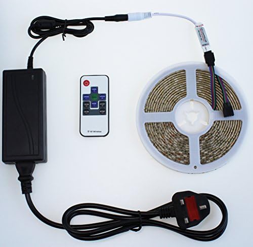 LED Strip Lights Kit OSKE Waterproof 16.4ft/5M/300leds 5050 RGB Lighting Kit Flexible Cuttable Built-in IC and Fuse + RF Wireless Remote Controller Design for Home Kitchen Cabinet Decoration