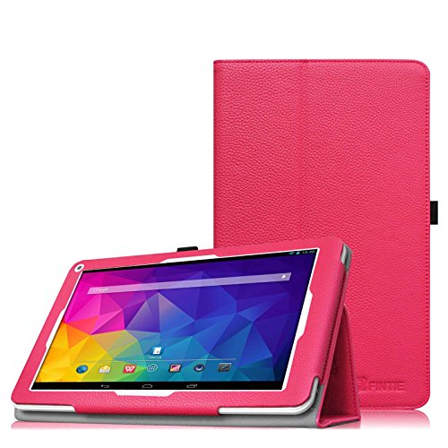Fintie Odys Ieos Quad white Edition X610092 / Ieos Quad Pro Office Edition (10,1 Zoll) Tablet-PC Hülle - Slim Fit Folio Kunstleder Schutzhülle Cover Tasche mit Ständerfunktion und Stylus-Halterung, Magenta