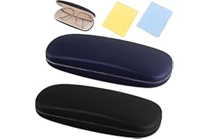 JUGUTA Étui Lunettes Rigide, Lot De 2 Pièces En Cuir Synthétique Résistant Aux Rayures, Noir Et Bleu, Taille Unique, Avec Chiffon De Nettoyage Portable Pour Lunettes De Soleil Et Lecture