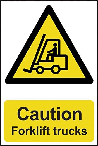 ‘Caution Forklift Trucks’ Sign, Self-Adhesive Semi-Rigid PVC (200mm x 300mm)