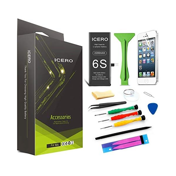 ICERO Akku für iPhone 6S 2200mAh, Hochleistungs-Li-Polymer-Akku mit komplettem Repair Tool Kit Klebstoff und Anweisungen - 24 Monate Garantie [Akku für iP6S]