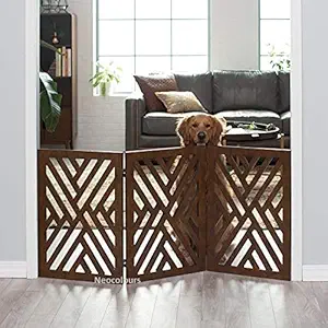 NEO Colours Wooden Freestanding Foldable Safty Gate for Kids, Step Over Fence, Dog Gate for The House, Doorway, Stairs, Extra Wide 24X54 inch