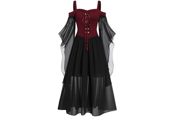 riou Vestidos Medievales Para Mujer Tallas Grandes Halloween Tallas Grandes Gótico Vestido de Noche con Ribete Encaje Disfraces Originales Fiesta Cosplay Disfraz para Carnaval