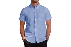 J.VER Men's Short Sleeve Shirts Smart Casual Oxford Shirt Regular Fit Plain Button Down Cotton Shirt