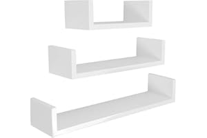 Meerveil Etagere Murale Lot de 3 Etagères Murales Blanche Murale Tablettes Flottantes Étagères de Rangement Forme de U, 30/45/60cm, Charge 15kg, pour Salle de Bain Chambre Salon Cuisine, Blanc