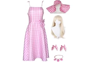 Yanny Female Barbie Cosplay Skirt Margot Robbie Costume Pink Dress with Hat Necklace Accessories Party Birthday Dress Up