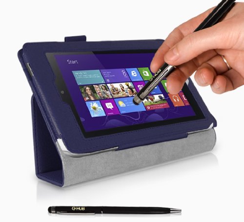 Acer W3-810 Tablet Case / Tablet Case / Schutzhülle in MARINEBLAU mit integrierter Standfunktion ( PropUp Stand ) & Handschlaufe ( Hand Strap ) von G-HUB® – PropUp Stand Hülle / Fall / Tasche / Folio für Acer W3810 ( Alle 8,1 Zoll Modelleeinschließlich: 32GB / 64GB / 3G / LTE / BlueTooth / WiFi / 2013 modèle , etc. ) Jetzt mit BONUS: G-HUB ProPen Stylus - 4