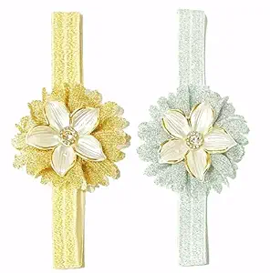 ANNA CREATIONS baby girl hairband headbands elastic hair accessory set 2 PCS (STYLE 47)