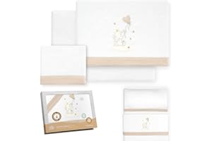 Interbaby - Juego Sabanas Minicuna 50x80 Algodón 100% | Sabana Cuna Bebe Franela, Cálida | Incluye Sabana Bajera, Encimera y Funda de Almohada | Ideal Invierno | Elefante Globo Corazón Blanco/Beige