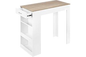 WOLTU Table de Bar, Table Haute Cuisine, 1 Tiroir et 3 Compartiments Ouverts pour Rangement Latéral, en Bois d'Ingénierie (Chêne Clair + Blanc, Centimètres, 100, Centimètres, 50, Centimètres, 100)