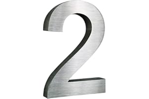 FAIRPREIS-DESIGN 3D Hausnummer 2 Edelstahl Arial rostfrei witterungsbeständig 3D Effekt in 20cm Höhe und 3cm Tiefe aus gebürstetem Edelstahl V2A inkl. Montagematerial erhältlich: 0,1,2,3,4,5,6,7,8,9, A,B,C,D