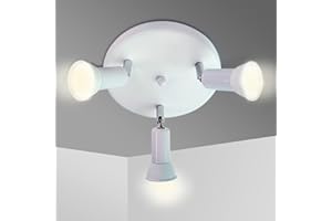 Sweier Plafonnier 3 LED Blanc, rond Plafonnier Spot Fourni avec 3 ampoules GU10 5W 450LM Blanc Chaud 3000K, Plafonnier Orientable Idéal pour Chambre, Cuisine, Salon, Couloirs, Entrées