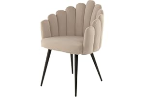 ‎QIYANO Qiyano Sessel Samtiger Stuhl mit Armlehne in Muschel-Form Glamour für Schminktisch Wohnzimmer oder Esszimmer Designer Thron-Stuhl Samt, Farbe: Creme-Beige