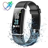Mpow Fitness Armband mit Pulsmesser, Wasserdicht IP68 Fitness Tracker 0,96 Zoll Farbbildschirm (5-Level-Helligkeit) 14 Trainingsmodi Vibrationsalarm Anruf SMS Beachten mit iOS Android Handy