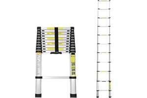 ‎CECAYLIE Cecaylie 3,2m Teleskopleiter, Aluminiumleiter Ausziehbare Leiter mit rutschfesten Füßen, Mehrzweckleiter für Dachboden, Stehleiter, Tragbar Leichte Leiter 150 kg Belastbarkeit