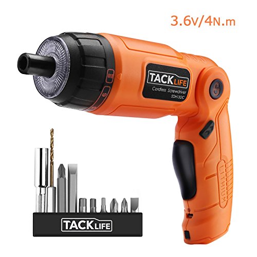 Tacklife SDH13DC Advanced Akku-Bohrschrauber 3-Position&6-Geschwindigkeitsregelung inkl.10 Bits USB-Ladegerät, LED Licht, 3.7Volt, Max. Drehmoment 4.0N.m(Orange-Schwarz )