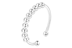 ShiWuyou Anillos de ansiedad, anillos para ansiedad para mujeres, anillo de oro ajustable, giratorio abierto, anillos de cuentas para aliviar el estrés, joyería regalos