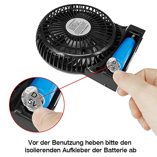 USB Ventilator BENGOO 18650 Akku Tragbarer Mini-Schreibtisch-/-Stand-/-Tischventilator mit An/Aus-Schalter, Elektrisch Wiederaufladbar, Optimal für Laptop Schlafzimmer Büro Draußen Reisen Camping Picknicks, Schwarz. - 6