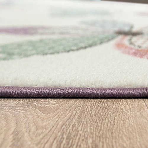 Kinderteppich Mädchenteppich Verspielt Blumig Pastell Farben Rosa Weiß Creme, Grösse:160×220 cm - 3