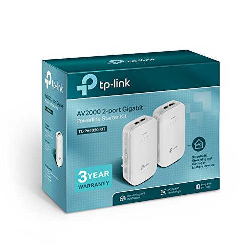 TP-Link 2000 Mbit/s 2-Port Gigabit Powerline Starter Kit, ideal für HD/3D/4 K-Video-Streaming und Online-Gaming, keine Konfiguration erforderlich, 2 × 2 MIMO mit Freisprechanlagen, UK-Stecker (tl-pa9020kit) - 3