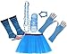 Produktbild A-Express 80er Damen Neon Tütü Rock Beinstulpen Fischnetz Handschuhe Tüll Fluo Ballett Verkleidung Party Tutu Rock Kostüm Set (46-54, Blau)