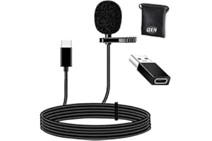 IZEN Lavalier Lapel Microphone USB C Professional Omnidirectional Condenser Clip on Microphone for Recording, Vlogging, Podcasting Compatible with Laptop, Tablet (2m/6.6ft Mic for Android Phones)