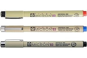PIGMA MICRON Sakura 03(0.35mm) Sacchetto di 3 pennarelli colori, rosso, blu, neri. (France Import)