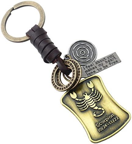 HZYSQ Alloy Key Ring Twelve Constellations Small Gifts Men And Women Retro Angel Wing Braided Leather Punk Key Chain C,Scorpio