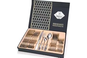 FD FAIRDEAL CASH & CARRY 24-Piece Stainless Steel Cutlery Gift Sets Silverware Cutlery Sets with Gift Box Knife Spoon Fork Set for 6 Persons (Silver)