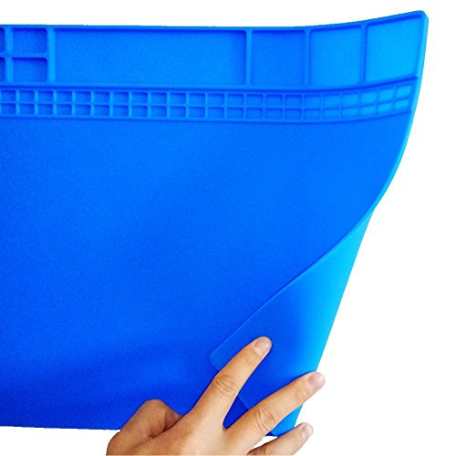 ByWind Hitzebeständige Lötmatte Staubdichte Tisch-Arbeitsmatte Hitzeschutzmatte,Silikon Lötunterlage Reparaturmatte für Lötstation, Smartphone, Computer Reparatur, Geschenk für Techie 40x35CM Blau - 3
