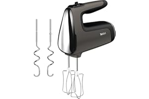 ‎TEFAL Tefal Power Mix Silence Handmixer, 600 Watt, variabler Geschwindigkeitsregler, Turbo- und Auswurf-Funktion, extrem leiser Motor, Handrührgerät inkl. 2 Rührbesen und 2 Knethaken, grau, HT650E38