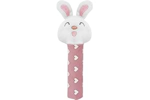 Pikipo Bunny Face Rattle Soft Toy(Plush) For Baby with Squeeze Handle for Squeaky Sound (Pink)