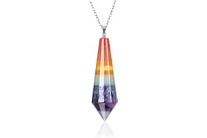 GEHECRST 7 Chakra Anhänger mit verstellbare Kette 12 Facettierte Spitze Edelstein Pendant Halskette Reiki Healing Edelstein Schmuck für Damen Herren