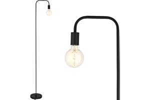 BBHome Lampadaire rétro incurvé en métal minimaliste avec interrupteur à pied pour chambre à coucher, salon, lecture, bureau I 165 cm I E27 (noir)